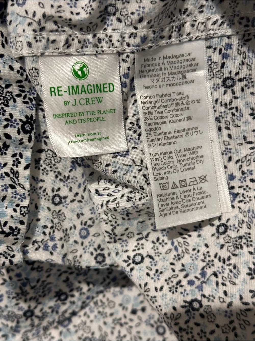 J. Crew Men's White Shirt with Blue Floral Print